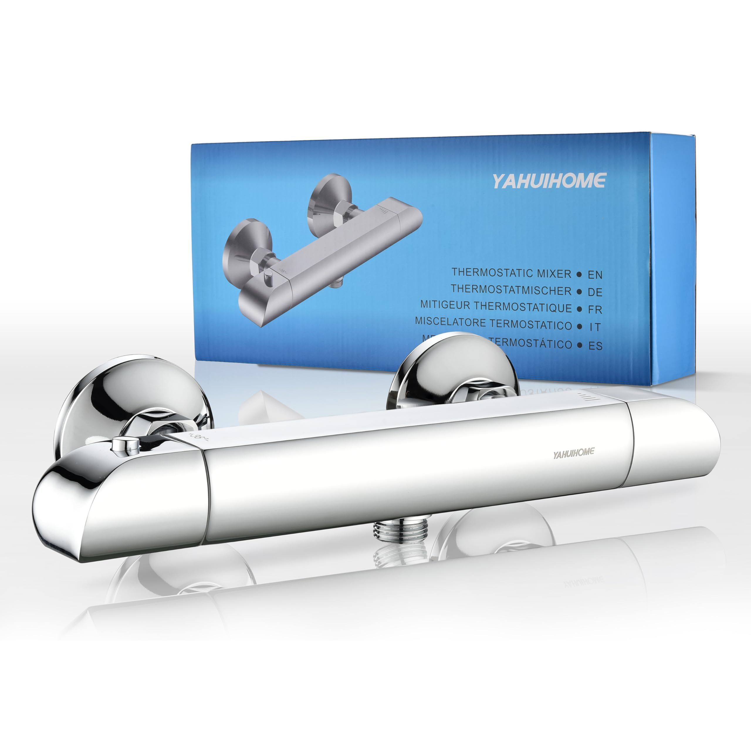 YAHUIHOME Chrome Thermostatic Shower Mixer, Wall Mounted Thermostatic Shower Mixer Bar Valve 38 °C Safty Anti Scald, Modern Solid Brass Hot Cold Water Mixer Constant Temperature Control for Bathroom