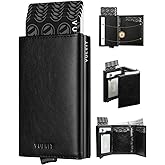 VULKIT Pop up Card Wallet Minimalist Cash Wallets RFID Blocking Leather Smart Credit Card Holder with ID window for Men(Black)