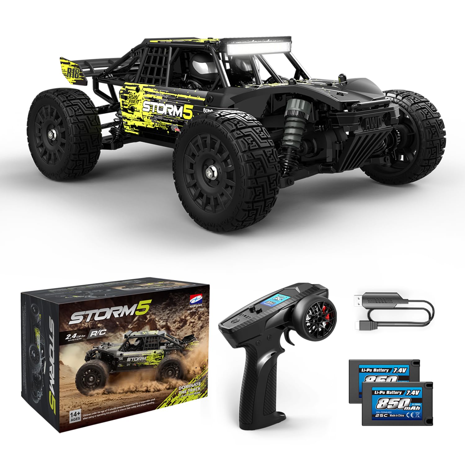 HAIBOXING 18856 1:18 4WD Ferngesteuertes Auto Offroad Monstertruck, 36 km/h Hochgeschwindigkeits RC Auto, Wasserdichter Geländewagen mit 2 Akkus, Spielzeug für Kinder und Erwachsene