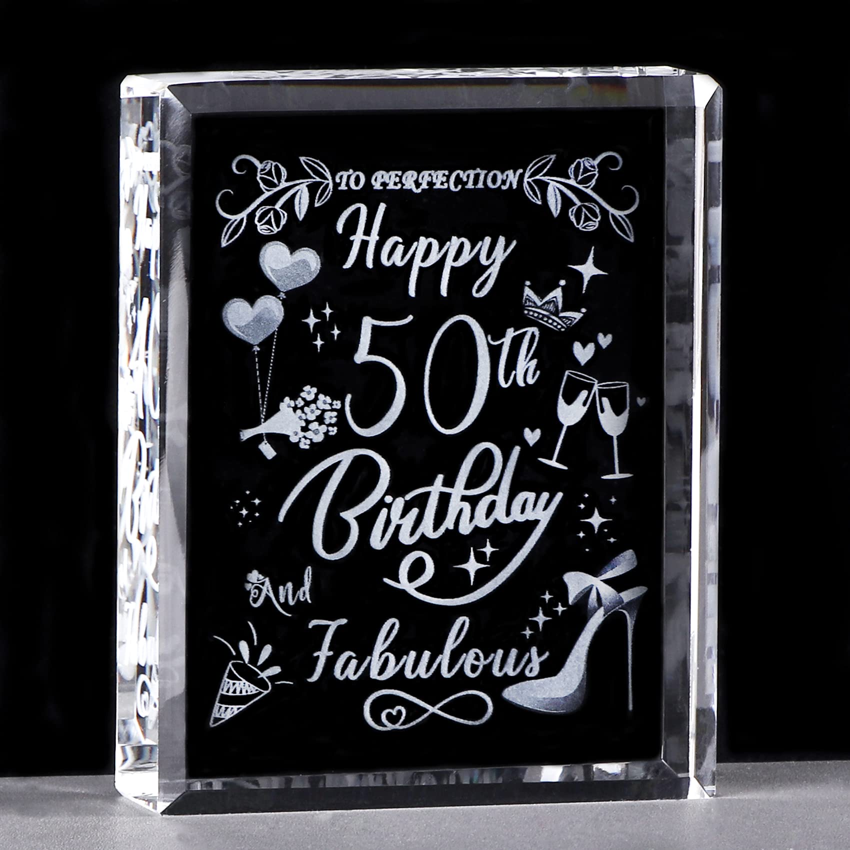 Ornalrist Happy 50th Birthday and Fabulous Gifts for Women, Laser Engraved K9 Crystal Plaque Keepsake for Her 50 Years, Unique Birthday Present Ornament Collection