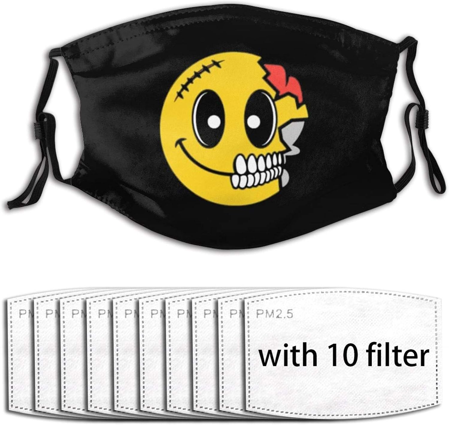 Unisex Face Mask with Filters Cute Scary Halloween Smiley Skull