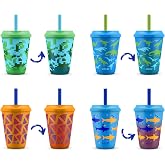 Ello 12oz Kids Plastic Reusable Color Changing Cups with Twist on Splash-Proof Lids and Straw, BPA Free, Dishwasher Safe