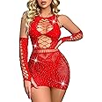 Famstar Sexy Lingerie For Women Naughty Rhinestone Sparkle Fishnet Lingerie Set Teddy Erotic Mesh Rave Outfit