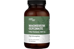 EARTH HARMONY NATURALS Pure Magnesium Glycinate 500mg - Chelated Magnesium Supplement, High Absorption Capsules for Sleep, Glicinato De Magnesio with Organic MCT Powder (120 Capsules)