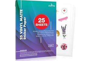 Premium Printable Vinyl Sticker Paper - 25 Matte Sheets of Waterproof White Decal Paper - Perfect for Your Inkjet Or Laser Pr