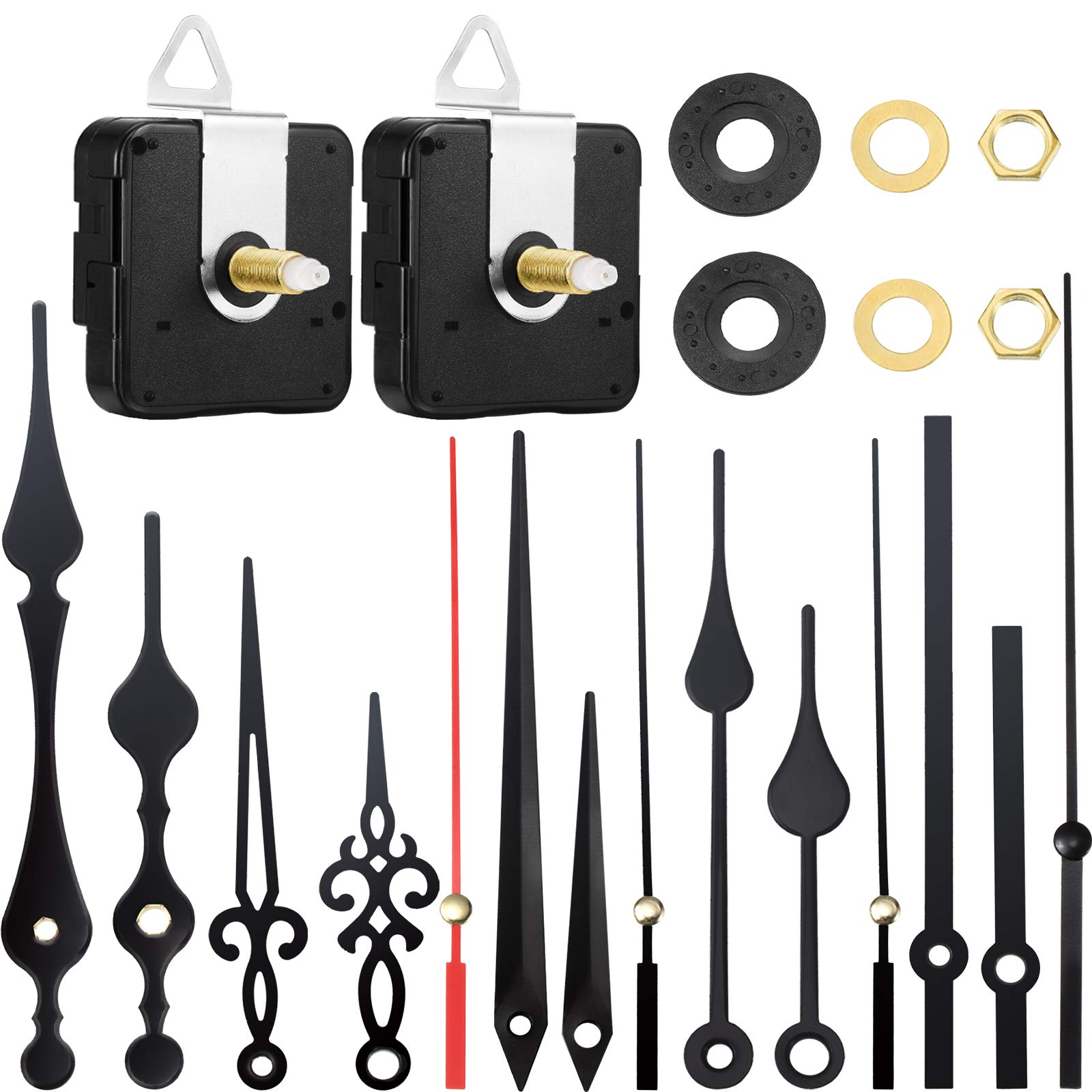 Photo 1 of 2 Pieces High Torque Long Shaft Clock Movement Mechanism with 5 Different Pairs of Hands Clock Repair Parts Replacement