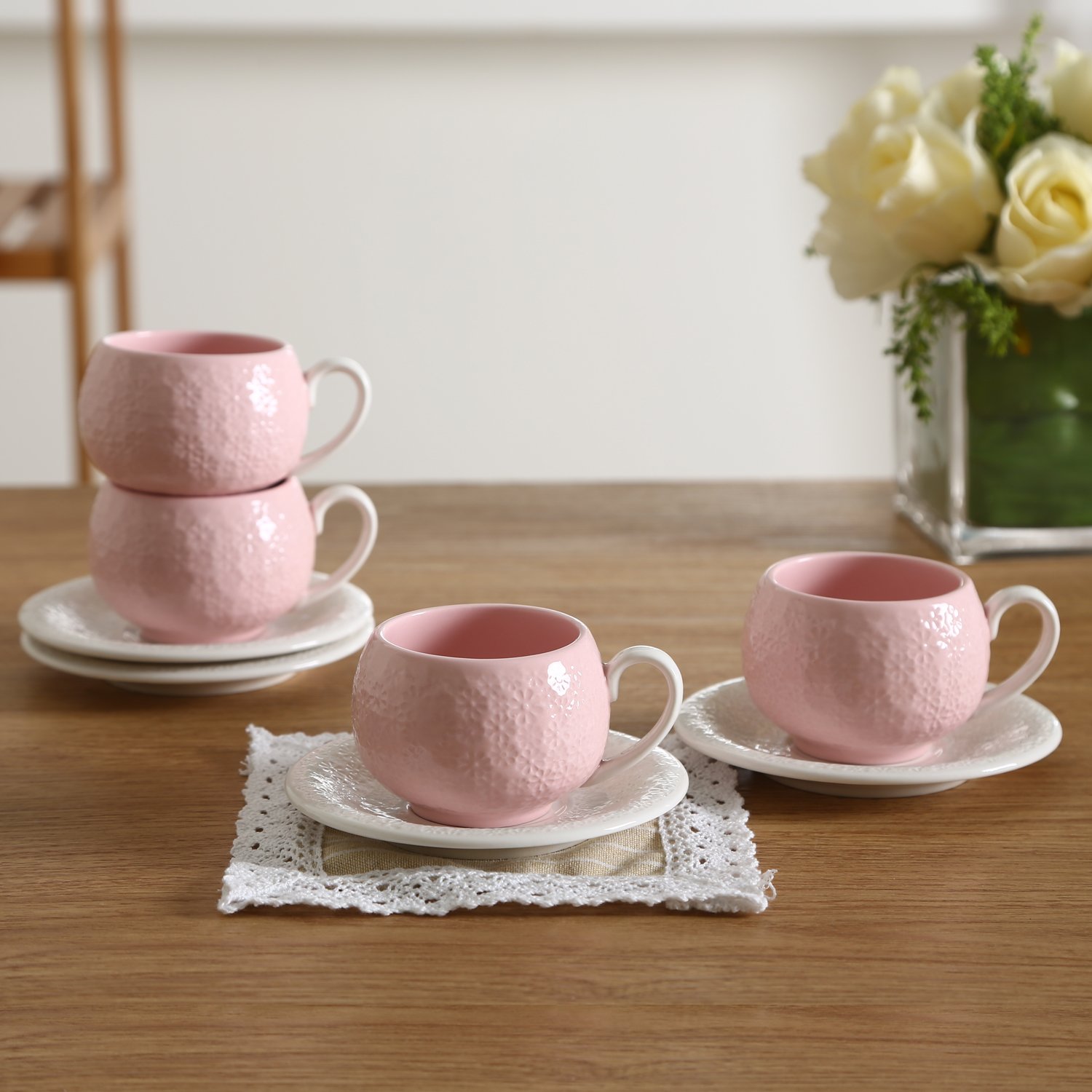 SOLECASA"4.5OZ/Set of 4" Porcelain/Ceramic Espresso Cup and Saucer Set