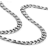 Classic Mens Link Chain Necklace, Cuban Style, Silver, Black or 24K Gold Plated, 316L Stainless Steel Link Chain 19", 21", 23", 26" Inches (6, 8, 10 mm Wide) Branded Gift Box, Men's Jewelry Gift