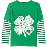 DDSOL St Patrick's Day T-Shirt Toddler Boy Girl Lucky Clover Shamrock Shirt Cotton Long Sleeve Kid Irish Saint Tee Tops