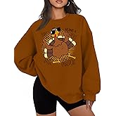 Oversized Thanksgiving Sweatshirt for Women Gobble Turkey Fleece Shirt Happy Turkey Day Long Sleeve Pullover Tops
