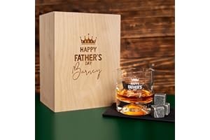 udelf Personalized Whiskey Glass Gift Set – Custom Engraved Bourbon Glass with 3 Whiskey Stones in Premium Wood Box – Customi