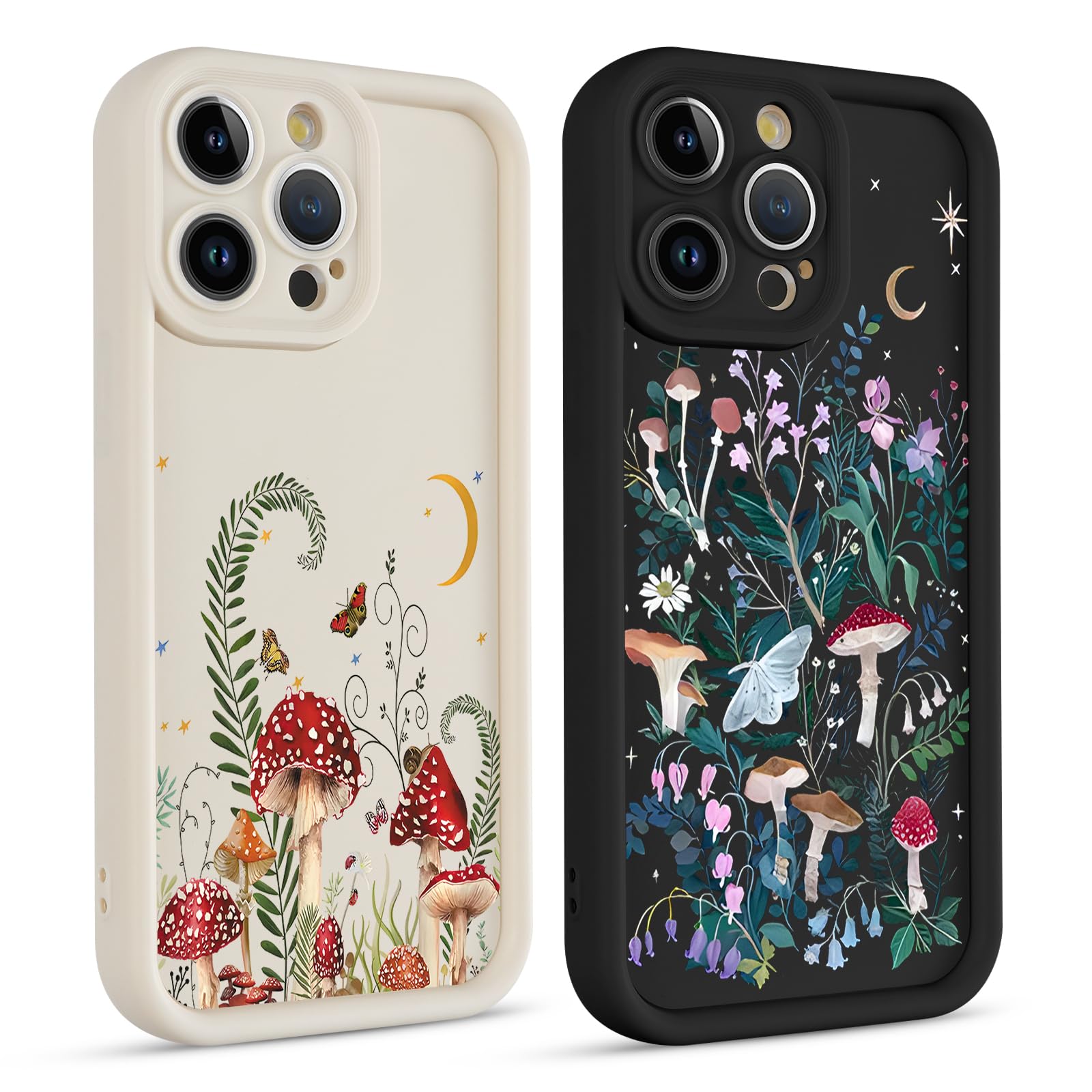lioscre 2 Pack Cute Floral Flower Mushroom Phone Case for iPhone 16 Pro Max 6.9", Aesthetic Coquette Butterfly Pattern Print Design Women Girls Case Soft Slim Shockproof TPU Protective Funda Cover