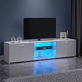 Panana TV Unit Stand Cabinet 2 Doors LED RGB Lights 75 Inch Black view 2