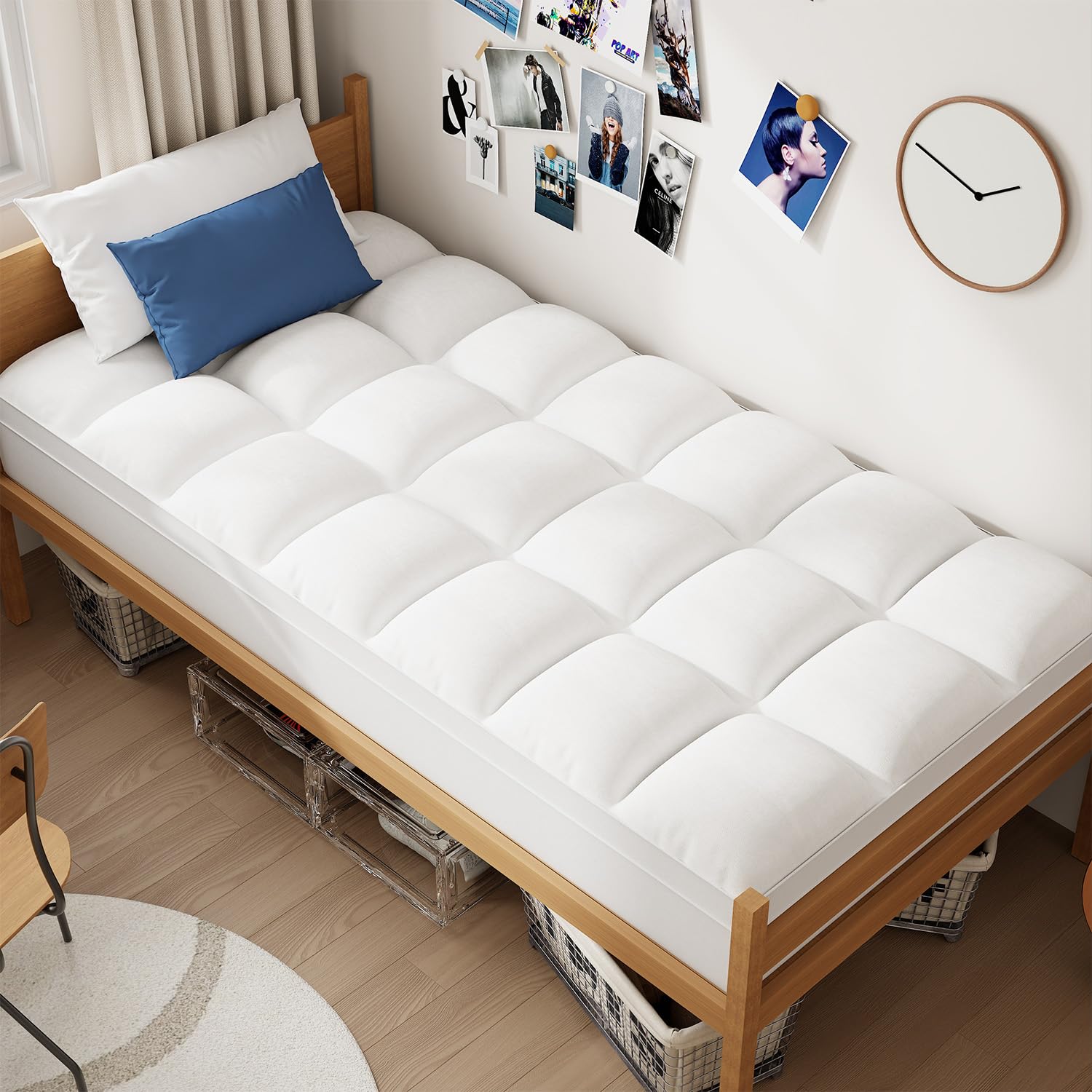 Photo 1 of ELEMUSE Twin XL Mattress Topper for College Dorm, Thick Extra Long Twin Mattress Pad Cover for Back Pain, Plush Soft Pillowtop with Elastic Deep Pocket, Overfilled Down Alternative Filling