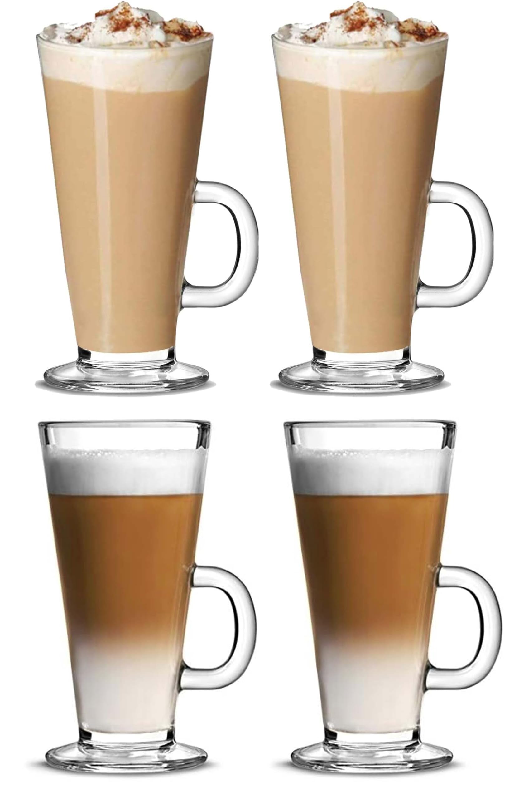 EVER RICH ® Latte Glass Coffee Cups Temperature Resistant Mugs for Tea Coffee Latte HOT Drinks Well AS Cold Drinks. (4 Glasses ONLY)