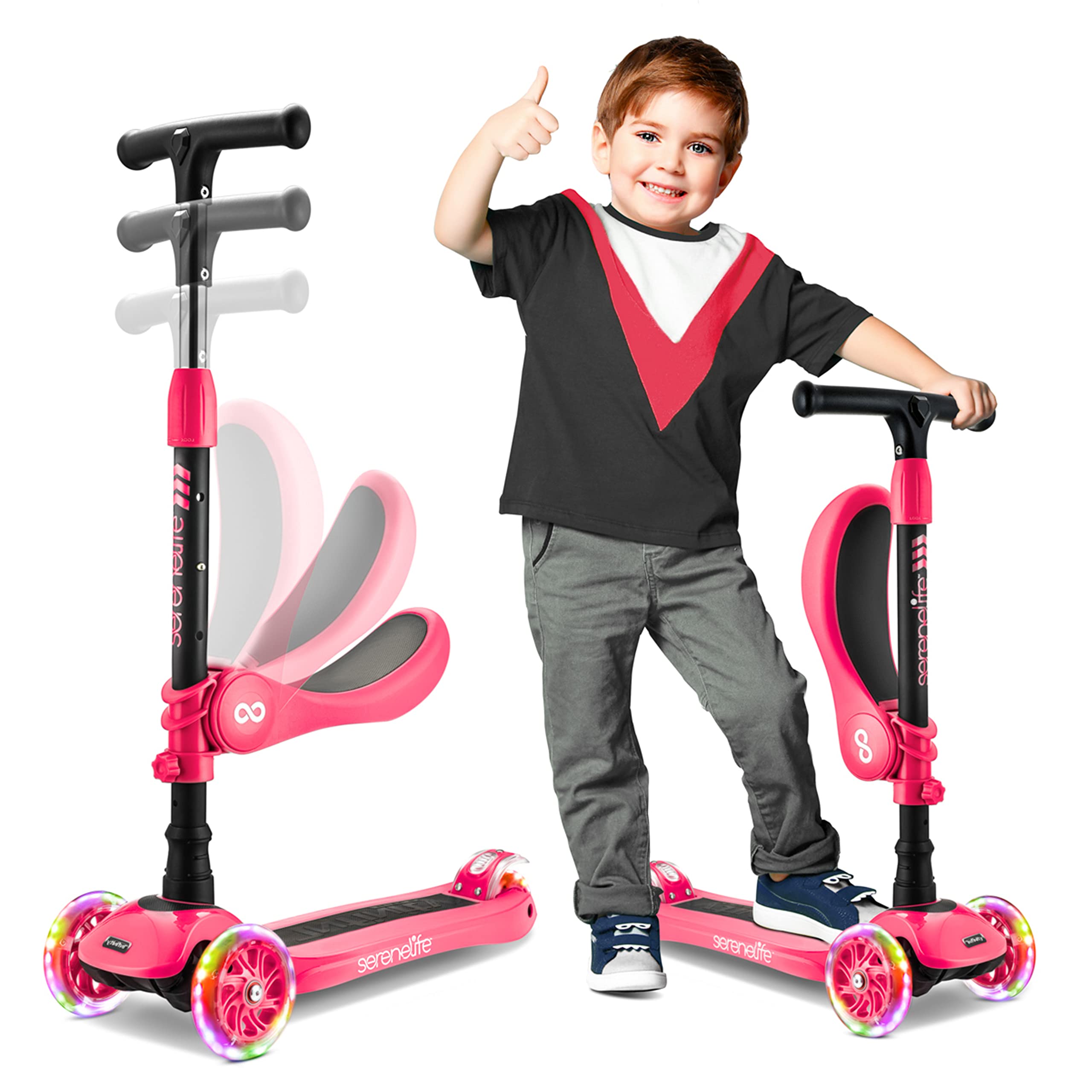 SereneLife Wheeled Scooter For Kids 2-in-1 Sit/Stand Child