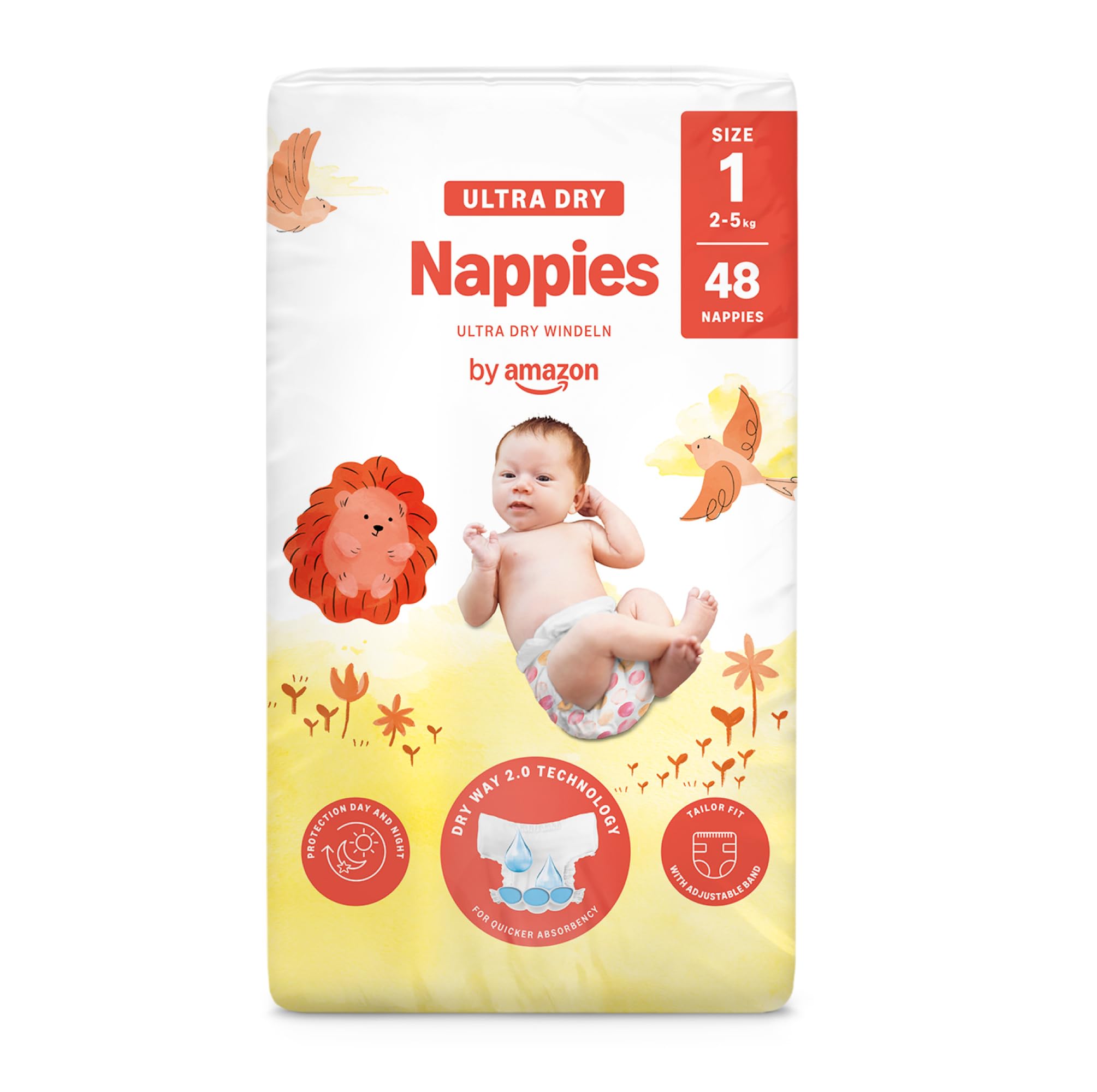 By Amazon - 48 Ultra Dry Nappies - Size 1 (2-5 kg) (Previously a Mama Bear brand, same product)