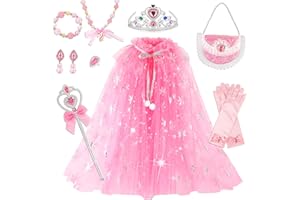 kidzkube Princess Dress up for Girls, Princess Cape Clothes with Crown, Princess Dresses for Girl 3-8 Birthday Gift