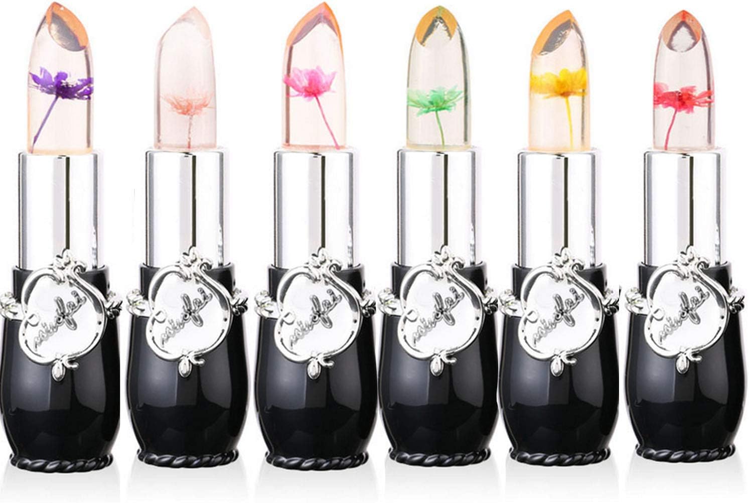 Pack of 6 Crystal Flower Jelly Lipstick, FirstFly Long Lasting Nutritious Lip Balm Lips Moisturizer Magic Temperature Color Change Lip Gloss (A)