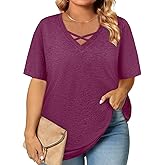 Plus Size Tops for Women Summer Trendy Criss Cross Shirts Oversized Casual Loose Fit Tunic Tops L-4XL