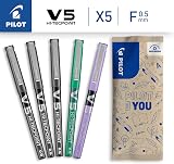 PILOT V5 Liquid Ink Roller Pen Set 5 0.5 mm 3 Black 1 Green 1 Purple view 2