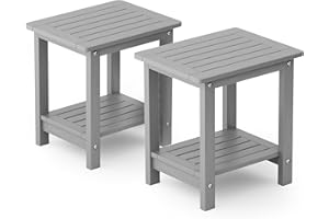 YEFU Outdoor Side Table for Patio: 16" HIPS Weather - Resistant Adirondack Tables Set of 2 - Small Square End Tables for Backyard Pool Porch Balcony - Indoor Outdoor Double Layer Table Grey