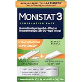 Monistat 3-Day Yeast Infection Treatment, Miconazole Vaginal Suppositories | 3 Vaginal Suppositories + External Itch Relief Cream. Fast relief from itchiness, odor, and irritation.