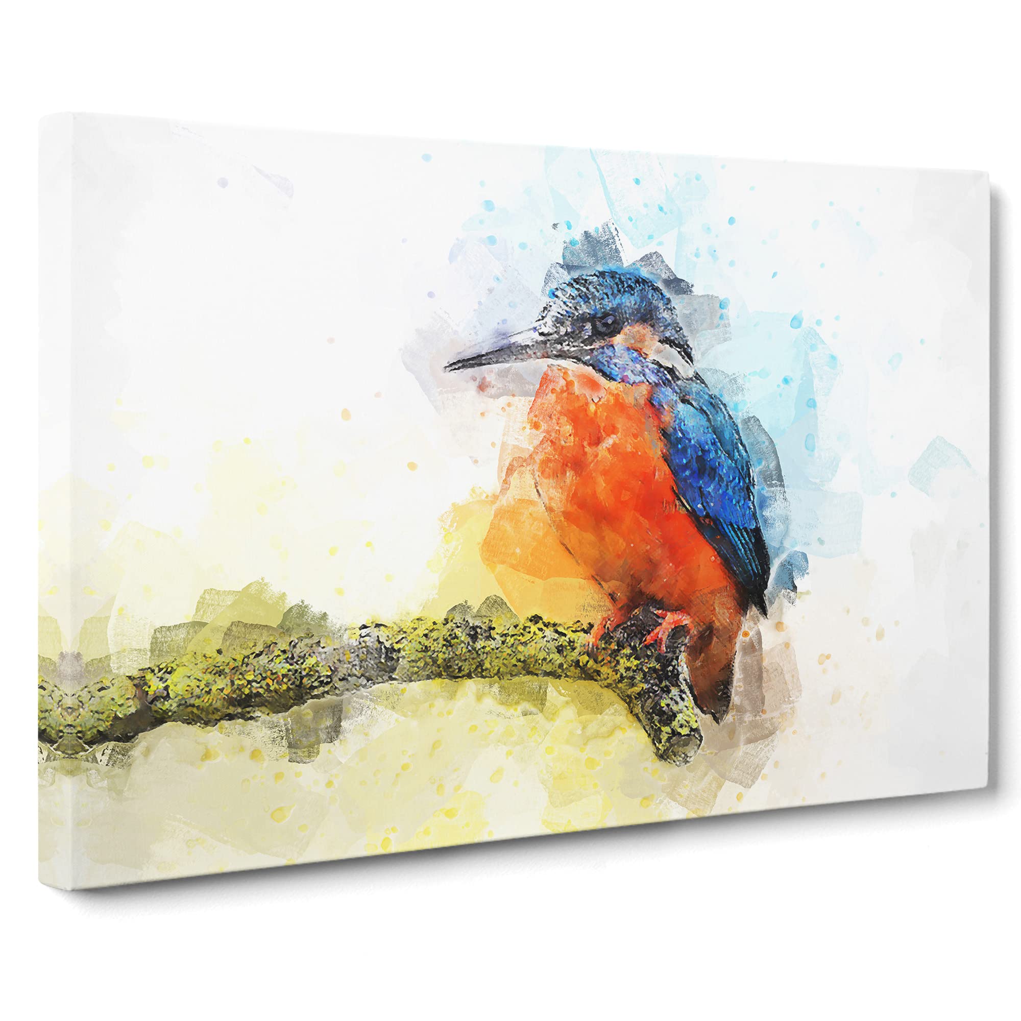 Kingfisher On A Branch Canvas Print | Gallery Wrapped 30mm Frame Wall Art | 20x14 inches | Ready to Hang | Abstract Bird Picture | Living Room Bedroom Lounge Office