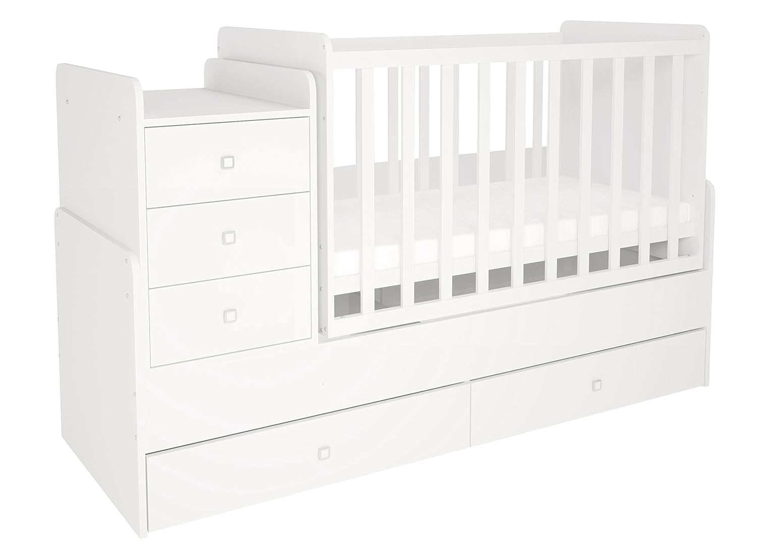 white cot bed with storage