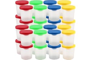 SEHOI 32 Pack Spill-Proof Paint Cups, Non-Spill Paint Cups with Flip Open Lids, Paint Brush Cups Set for Painting, Arts and Crafts, Classrooms Supplies, 4 Assorted Colors