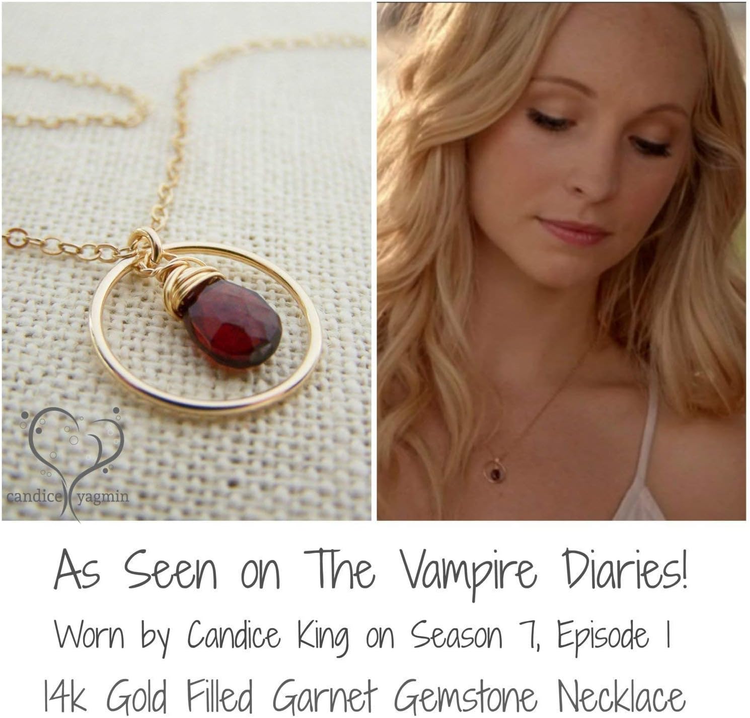 Vampire Diaries Necklace - Garnet Gemstone - January Birthstone