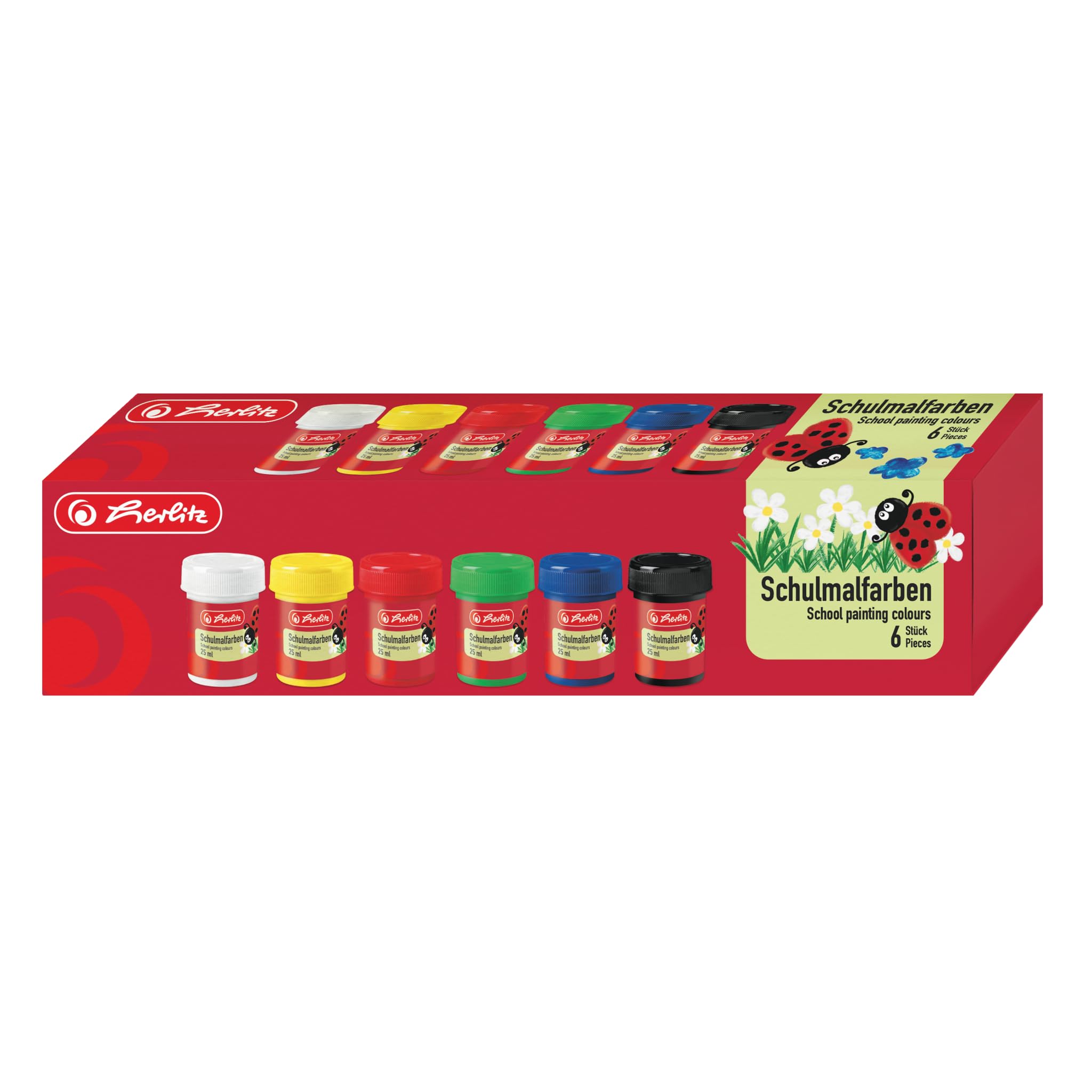 Herlitz 8643025 School Paint, 6 Colours, 25 ml Each School Paints. Schulmalfarben