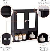 VonHaus Bathroom Mirror Cabinet Black 2 Door 3 Shelves Open Shelf H58 W56 D13 view 8
