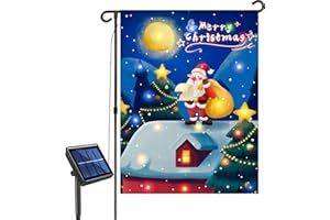 CANDIESLIFE Lighted Christmas Garden Flag, Solar Outdoor Decorative Led Santa Claus Flags Yard Decor, 8 Lighting Modes Led Flag,12x18 Double Sided Winter Decorations for Home Porch Outside