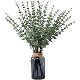 Leftover 18.8" Artificial Eucalyptus Stems in Black Glass Vase,Fake Plant Eucalyptus Plant for Centerpiece Table Decorations Black Bathroom Farmhouse Home Decor