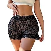 OYOANGLE Women's Floral Lace Sheer Boyshorts Scallop Trim Mid Rise Breathable Panties Underwear
