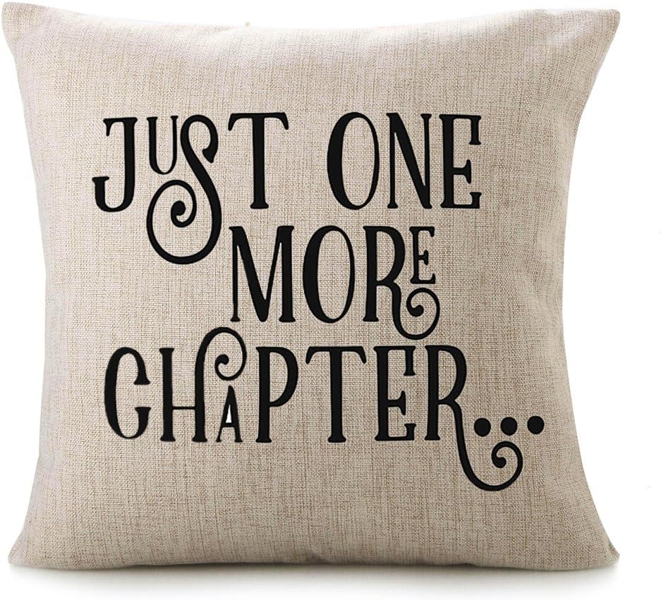 CHICCAT Cotton Linen Throw Pillow Case - JUST ONE More Chapter Home Decor Wedding Gift Engagement Present Housewarming Gift Cushion Cover 18 X 18
