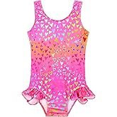Snowheart Girls Bathing Suit Toddler Swimsuit Girl Hawaiian Floral Ruffle One-Piece Breathable Swimwear 4-10T