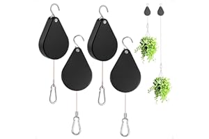 Kitwinney Retractable Plant Hanger - Upgrade Plant Pulleys for Hanging Plants, Easy to Raise and Lower, Suitable for Garden Flower Pots, Hanging Planter, Bird Feeder（Black, 4 PCS）