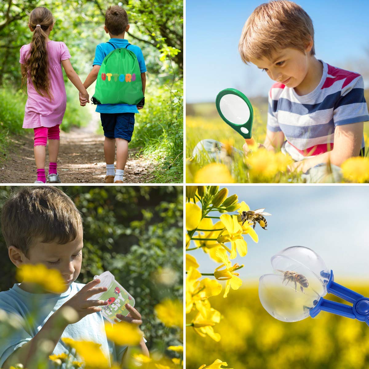 UTTORA binocolo Bambini, 25 in 1 Set di binocoli per Bambini, Set di esplorazione all\'aperto, Ideale per 3 4 5 6-12 Anni Ragazzo e Ragazza, Kit educativo per Bambini per Esterno (25 Pezzi)