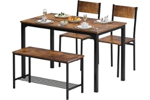 SogesPower Dining Room Table Set 43 Inch Kitchen Table Set with 2 Chairs and Bench, Dining Room Table Set for 4 Home, Kitchen, Dining Room, Restaurant, Rustic Brown