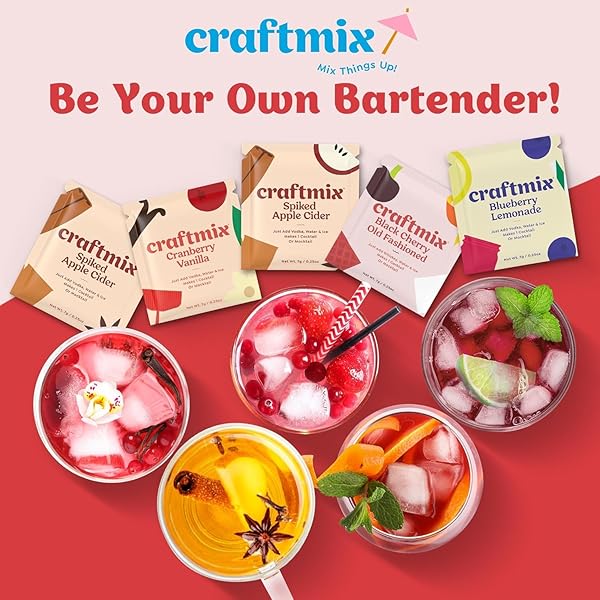 CRAFTMIX HOLIDAY VARIETY COCKTAIL & MOCKTAIL DRINK MIXER, SKINNY MIXES – WATER FLAVORING PACKETS – MADE WITH REAL INGREDIENTS – VEGAN, LOW-CARB, LOW-SUGAR, NON-GMO, DAIRY FREE, GLUTEN FREE, 12 PACK
