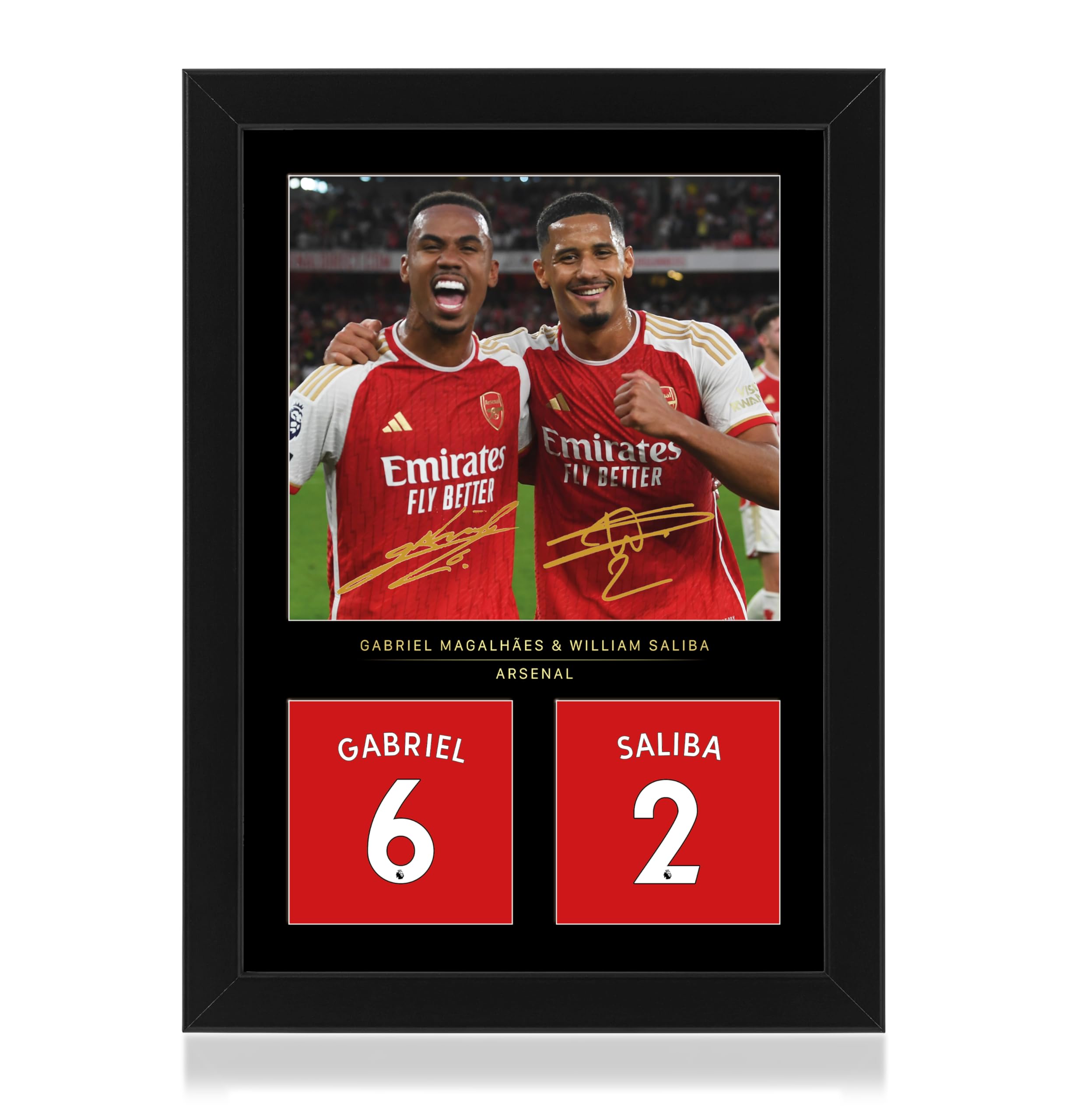 Gabriel and Saliba Defensive Duo A4 Framed Photo Display - Reproduced Digital Signature - Gift For Arsenal FC Fans