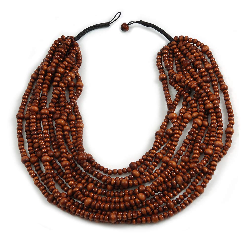 Avalaya Statement Multistrand Layered Bib Style Wood Bead Necklace In Brown - 50cm Shortest/ 70cm Longest Strand
