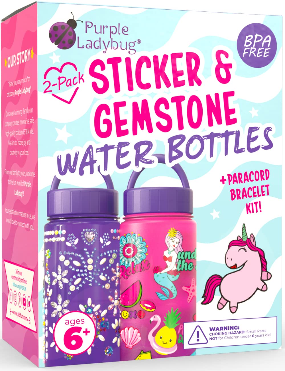 PURPLE LADYBUG Decorate Your Own Water Bottle Craft Kits for Kids Ages 6+ - Creative Girls Gifts Idea, Girls Birthday Presents for Age 7 8 9 10+, & Unique Gift for 6 Year Old Girl - Kids Craft Set