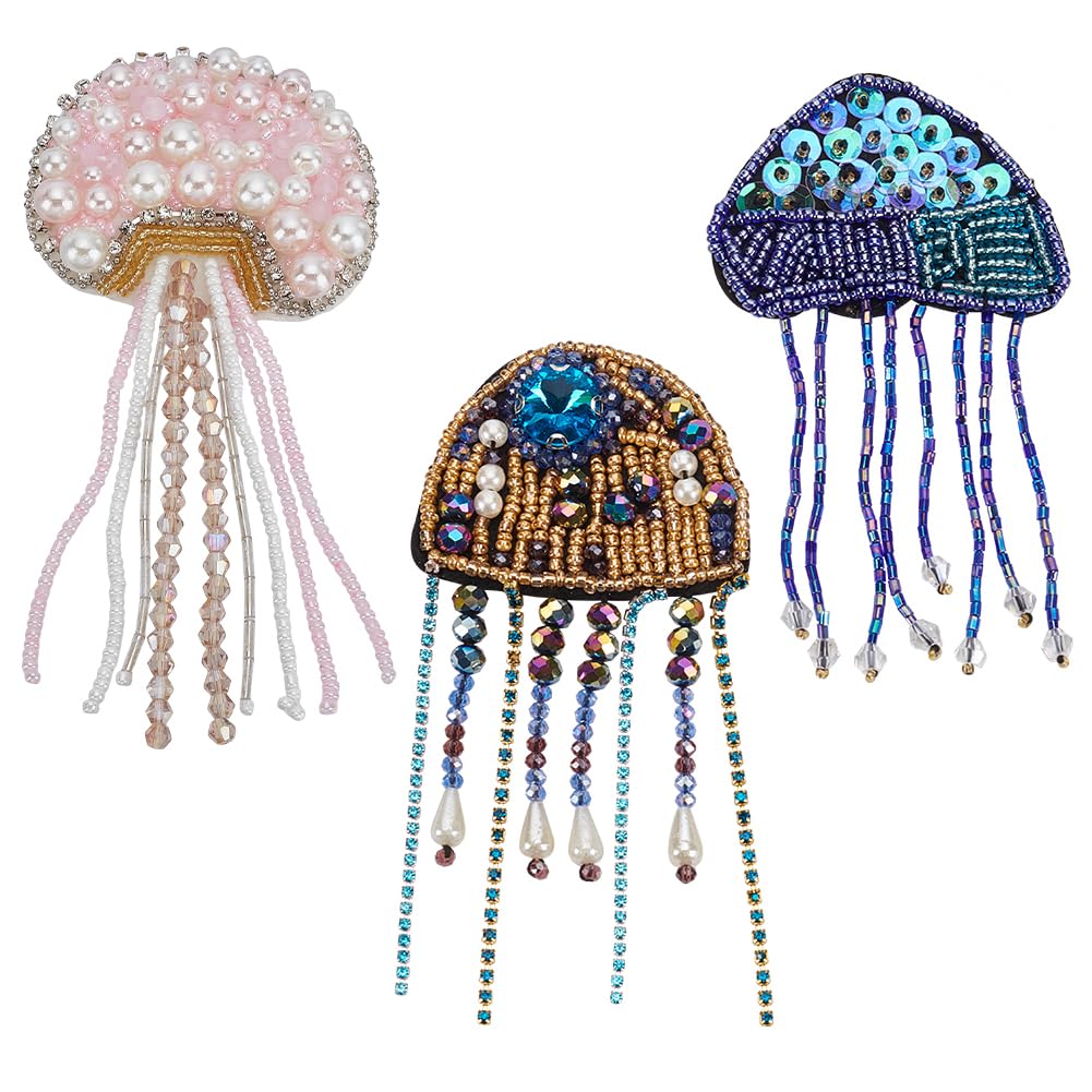 INFUNLY Jelly Fish Beaded Patch Rhinestone Sequin Jelly Fish Patches for Clothes Sea Creatures Patches with Tassel Sew on Applique Handmade DIY Patch Applique for Bags Hats Jeans Jackets Dress