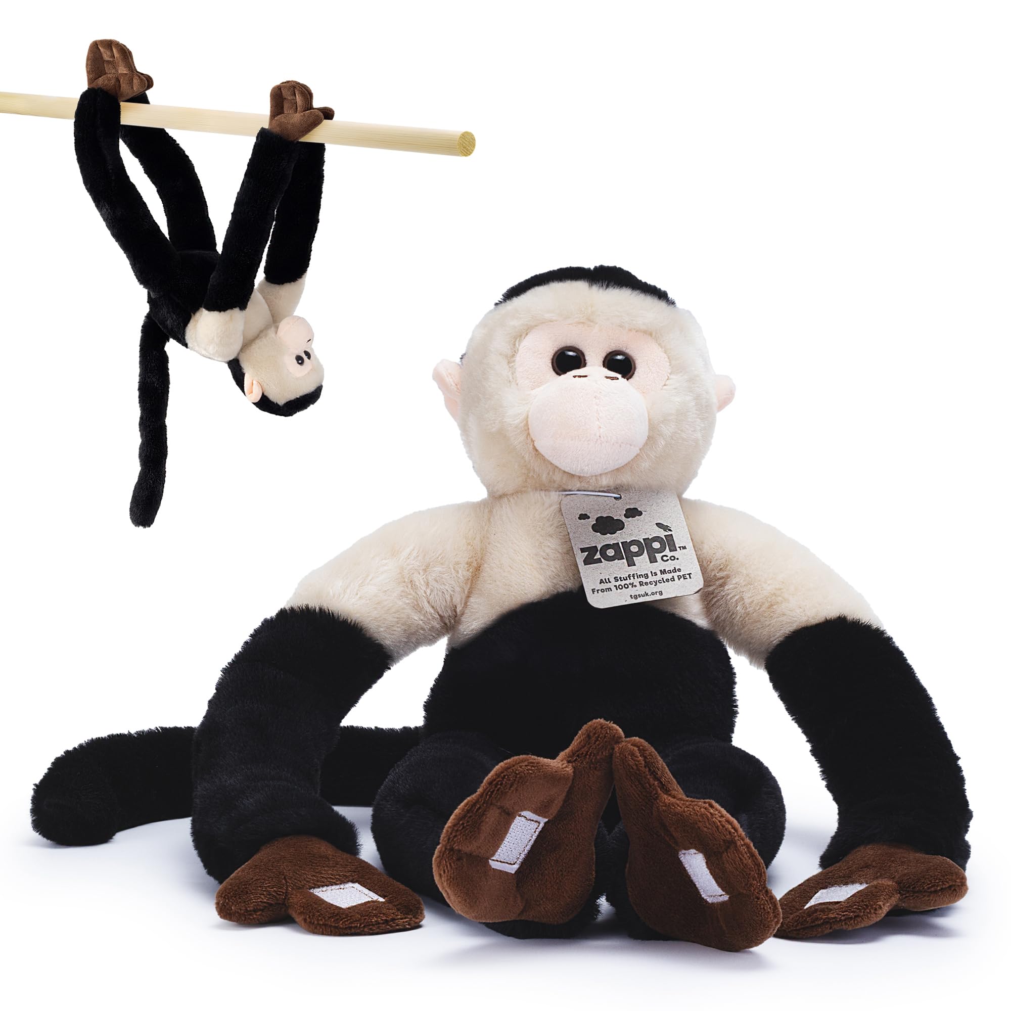 Zappi Co Plush Hanging Capuchin Monkey with Velcro on Paws and Feet - Soft Plush Toy - For Kids Boys Girls Cuddly Plush Toy - Perfect Cuddly Gift for Kid - 46 cm Long