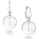 Miabella 925 Sterling Silver Italian High Polished Round Bead Ball Dangle Leverback Earrings for Women 12mm, 14mm Made in Italy
