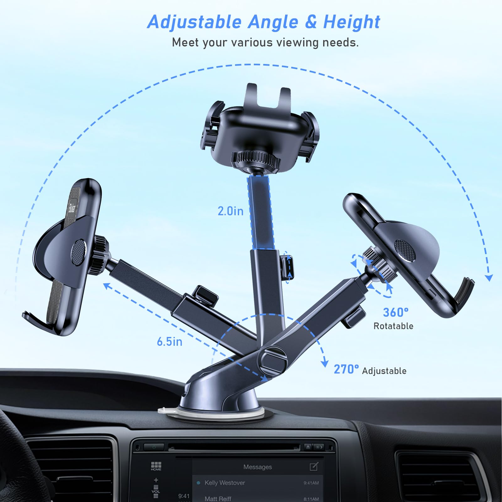 Blukar Car Phone Holder, Adjustable Car Phone Mount Cradle 360° Rotation - 4 in 1 Super Stable for Dashboard/Windscreen/Air Vent, One Button Release for All 4.7 to 6.7 inch Smartphones