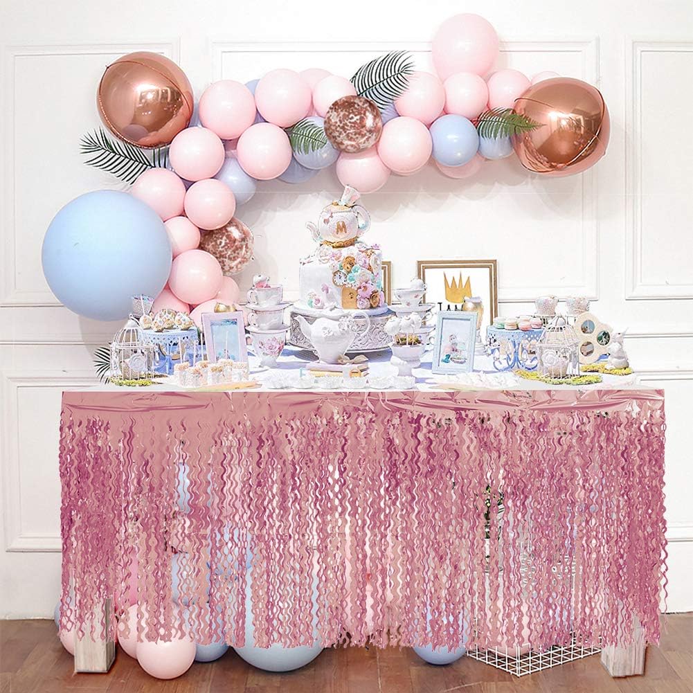 LinTimes Table Skirt Spiral Tassel Table Skirt Party Supplies for Wedding, Birthday, Baby Shower